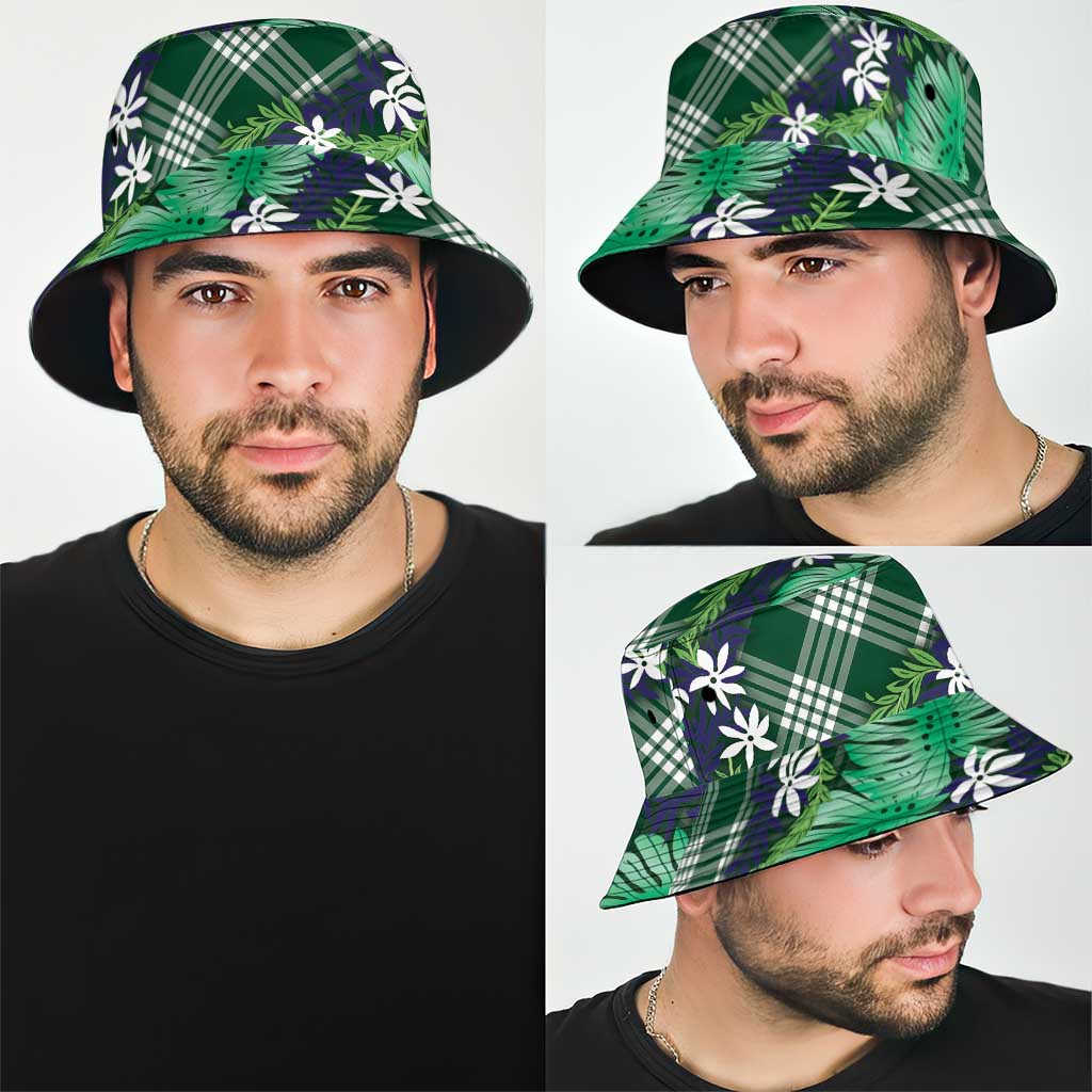 Polynesian Monstera Tiare Floral Bucket Hat Forest Green Tropical Plaid - Polynesian Pride