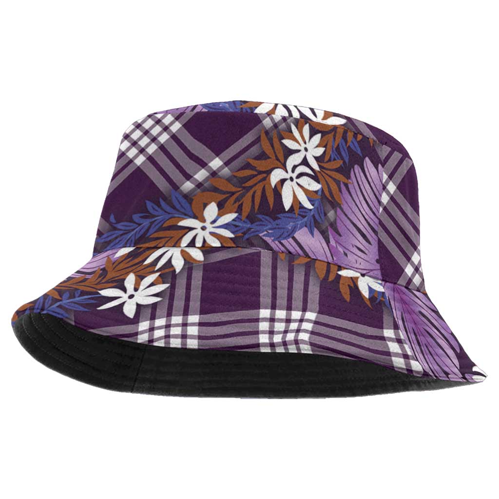 Polynesian Monstera Tiare Floral Bucket Hat Lavender Tropical Plaid - Polynesian Pride