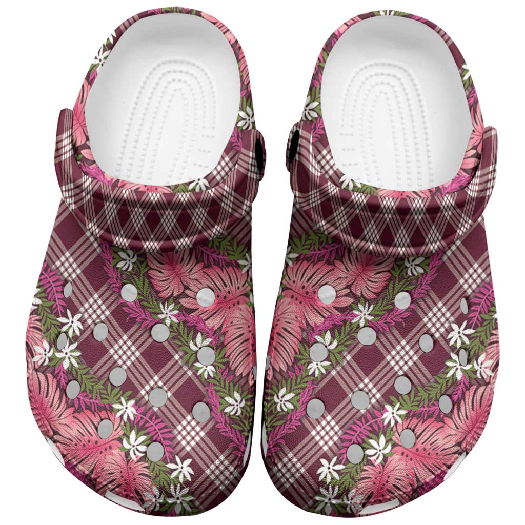Polynesian Monstera Tiare Floral Clogs Shoes Fuchsia Tropical Plaid - Polynesian Pride