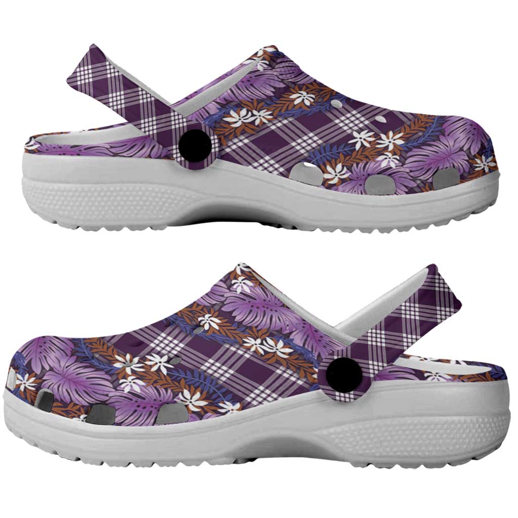 Polynesian Monstera Tiare Floral Clogs Shoes Lavender Tropical Plaid - Polynesian Pride