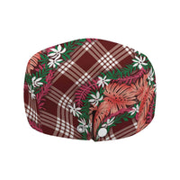 Polynesian Monstera Tiare Floral Jeff Hat Burgundy Tropical Plaid - Polynesian Pride