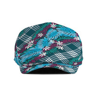 Polynesian Monstera Tiare Floral Jeff Hat Dark Teal Tropical Plaid - Polynesian Pride