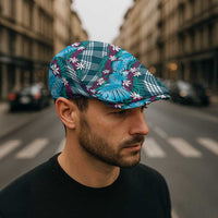 Polynesian Monstera Tiare Floral Jeff Hat Dark Teal Tropical Plaid - Polynesian Pride