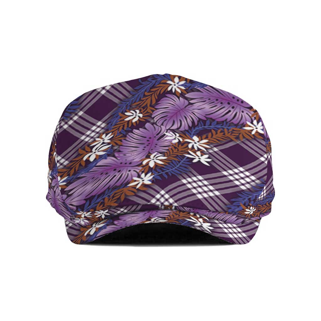Polynesian Monstera Tiare Floral Jeff Hat Lavender Tropical Plaid - Polynesian Pride