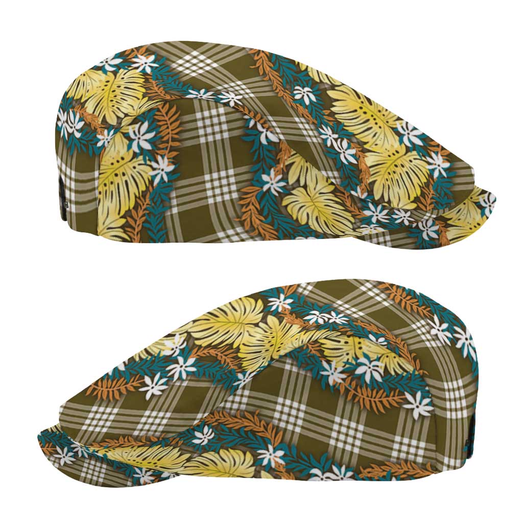 Polynesian Monstera Tiare Floral Jeff Hat Yellow Tropical Plaid - Polynesian Pride