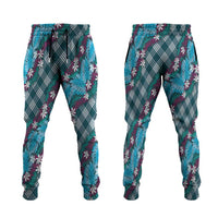 Polynesian Monstera Tiare Floral Jogger Pants Dark Teal Tropical Plaid - Polynesian Pride
