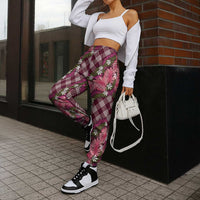 Polynesian Monstera Tiare Floral Jogger Pants Fuchsia Tropical Plaid - Polynesian Pride