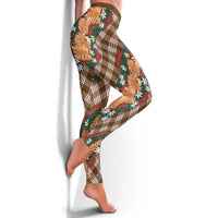 Polynesian Monstera Tiare Floral Leggings Chocolate Brown Tropical Plaid - Polynesian Pride