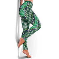 Polynesian Monstera Tiare Floral Leggings Forest Green Tropical Plaid - Polynesian Pride