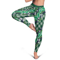 Polynesian Monstera Tiare Floral Leggings Forest Green Tropical Plaid - Polynesian Pride