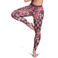 Polynesian Monstera Tiare Floral Leggings Fuchsia Tropical Plaid - Polynesian Pride