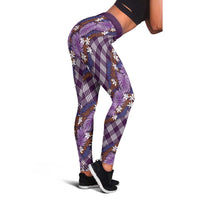 Polynesian Monstera Tiare Floral Leggings Lavender Tropical Plaid - Polynesian Pride