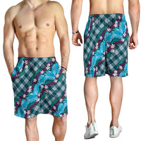 Polynesian Monstera Tiare Floral Shorts for Men Dark Teal Tropical Plaid - Polynesian Pride