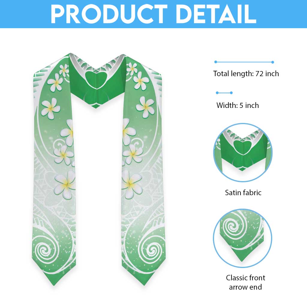 Polynesian Pattern Graduation Stole With Plumeria Green LT05 - Polynesian Pride