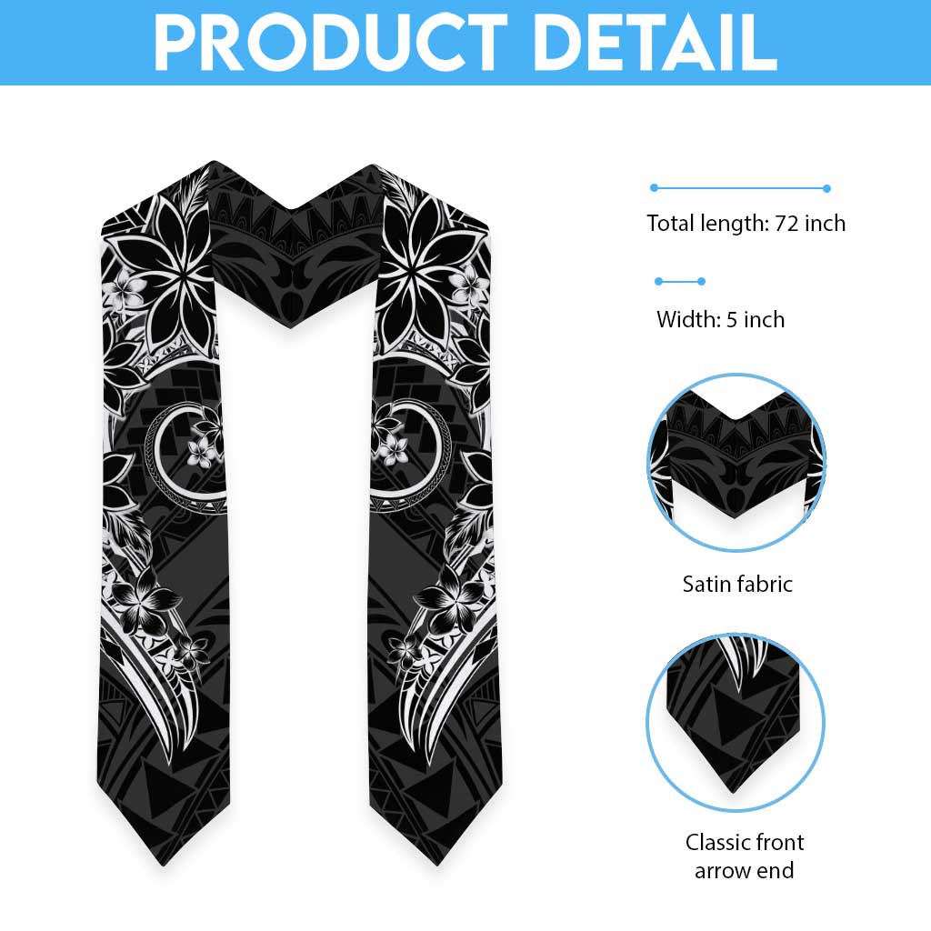 Polynesian Pattern With Plumeria Flowers Graduation Stole Black LT05 - Polynesian Pride