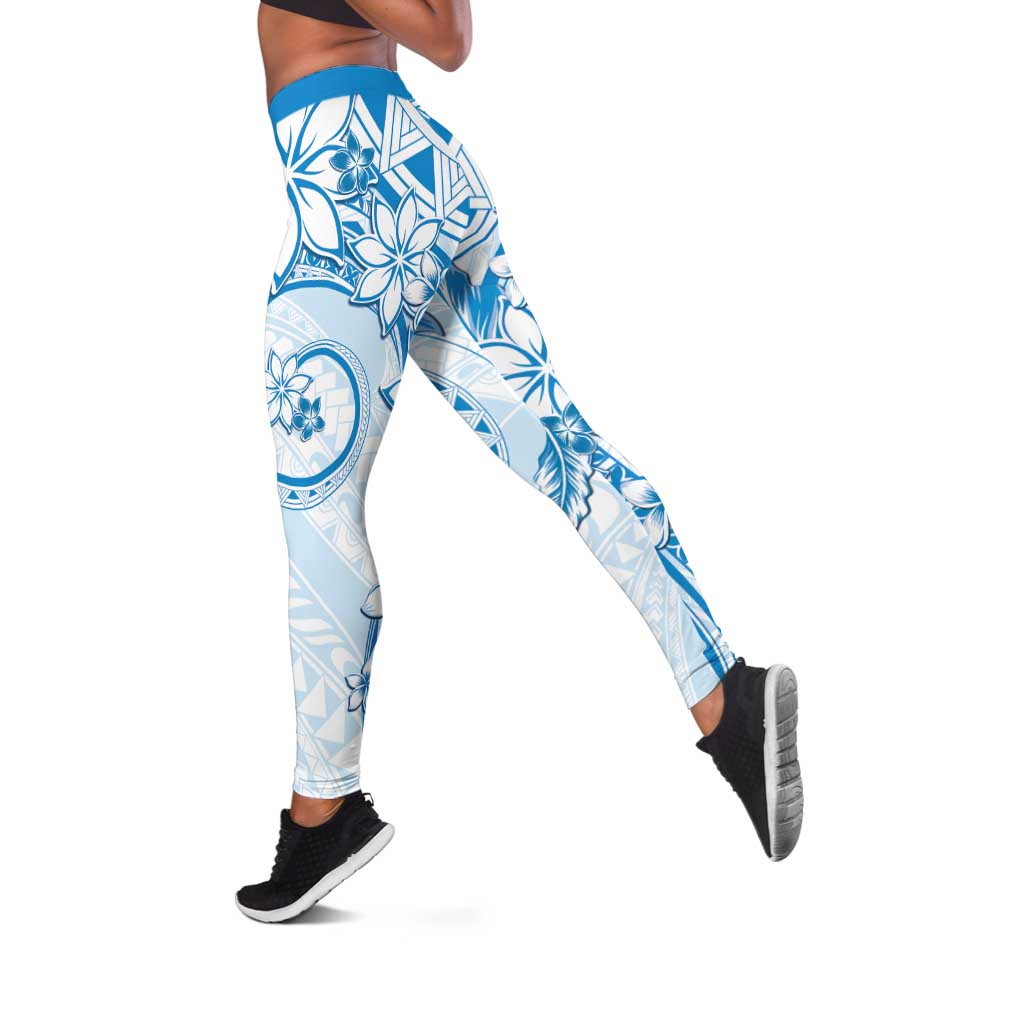 Polynesian Pattern With Plumeria Flowers Leggings Blue LT05 Blue - Polynesian Pride