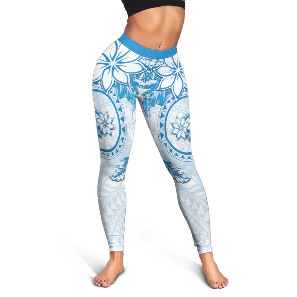 Polynesian Pattern With Plumeria Flowers Leggings Blue LT05 - Polynesian Pride