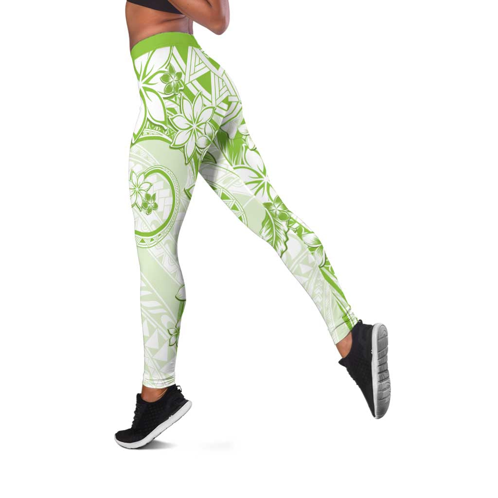 Polynesian Pattern With Plumeria Flowers Leggings Lime Green LT05 Lime Green - Polynesian Pride