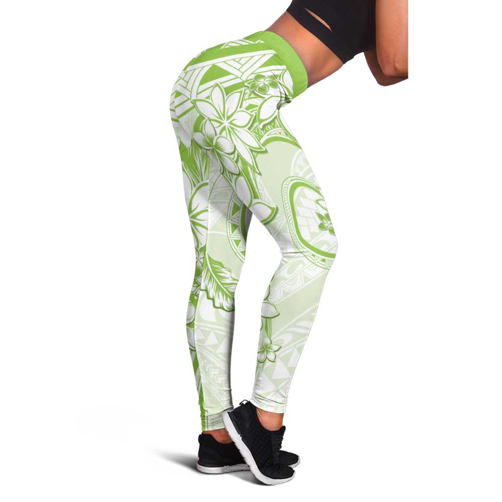Polynesian Pattern With Plumeria Flowers Leggings Lime Green LT05 - Polynesian Pride