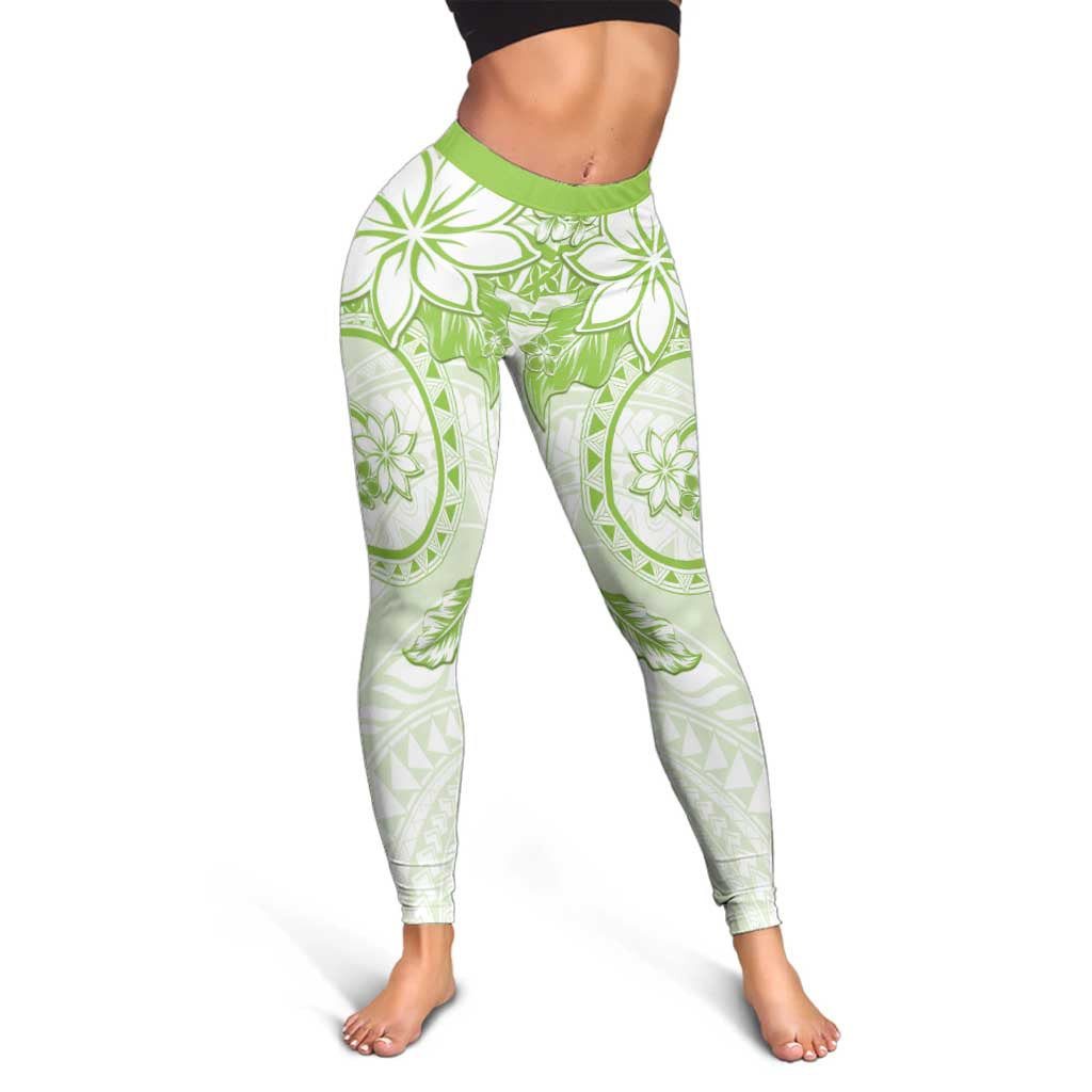 Polynesian Pattern With Plumeria Flowers Leggings Lime Green LT05 - Polynesian Pride