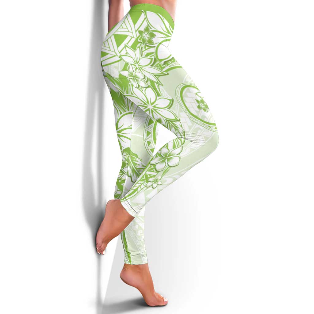 Polynesian Pattern With Plumeria Flowers Leggings Lime Green LT05 - Polynesian Pride