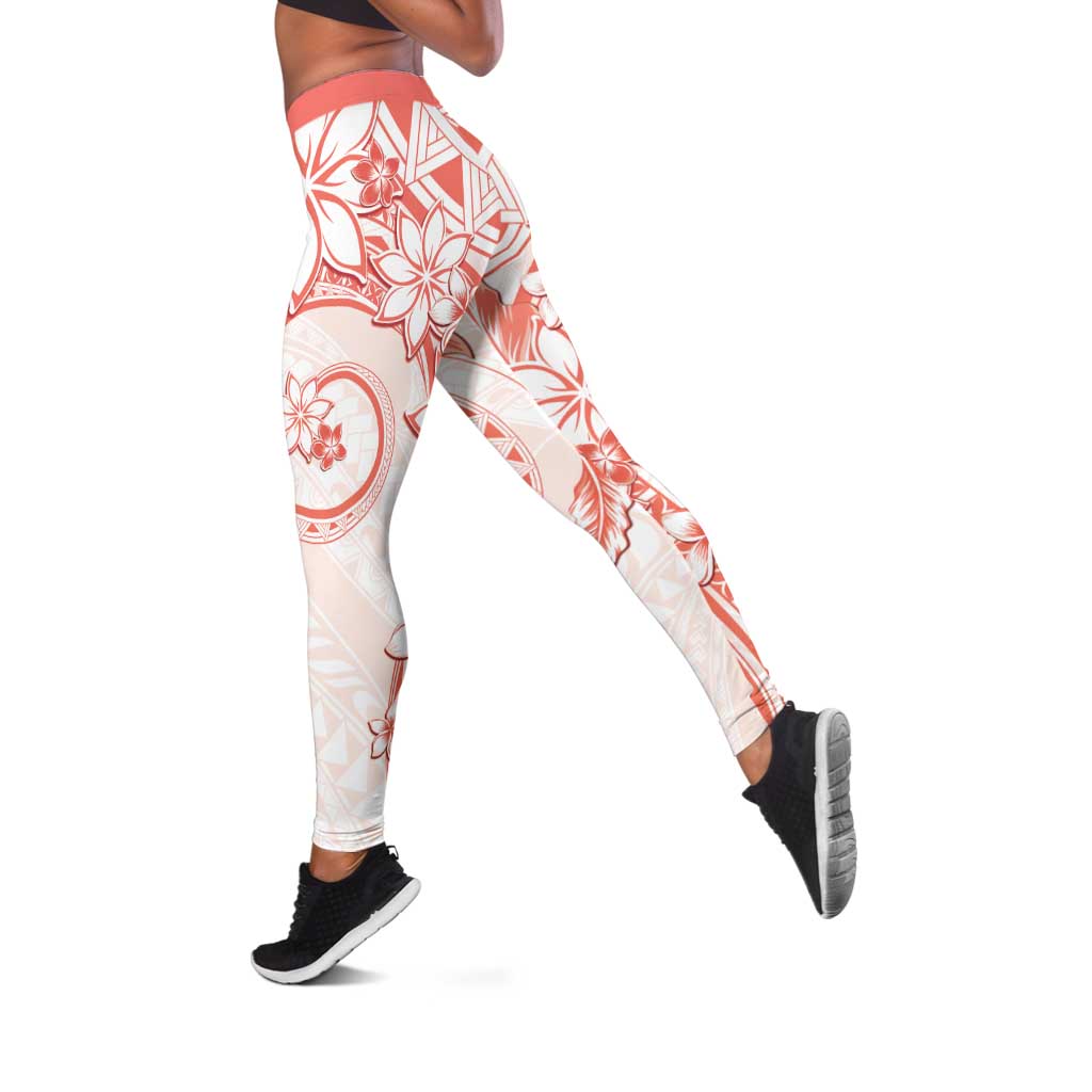 Polynesian Pattern With Plumeria Flowers Leggings Orange Peach LT05 Peach - Polynesian Pride