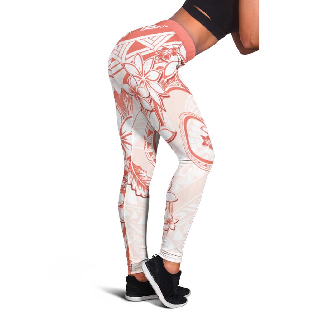 Polynesian Pattern With Plumeria Flowers Leggings Orange Peach LT05 - Polynesian Pride