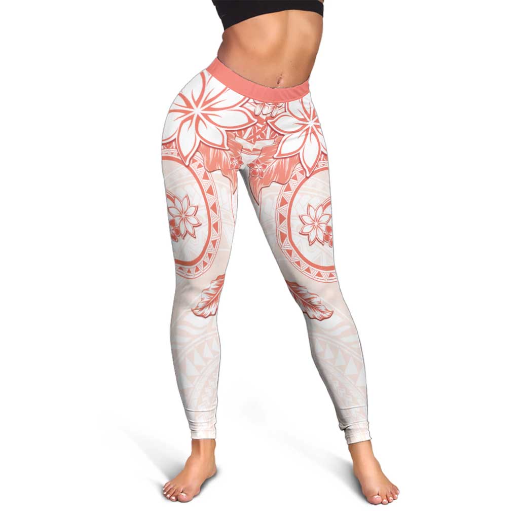 Polynesian Pattern With Plumeria Flowers Leggings Orange Peach LT05 - Polynesian Pride
