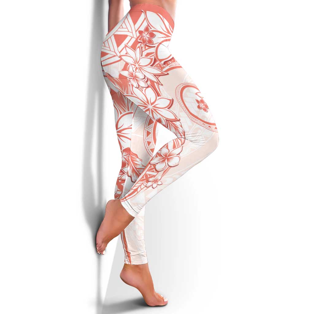 Polynesian Pattern With Plumeria Flowers Leggings Orange Peach LT05 - Polynesian Pride