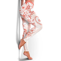 Polynesian Pattern With Plumeria Flowers Leggings Orange Peach LT05 - Polynesian Pride