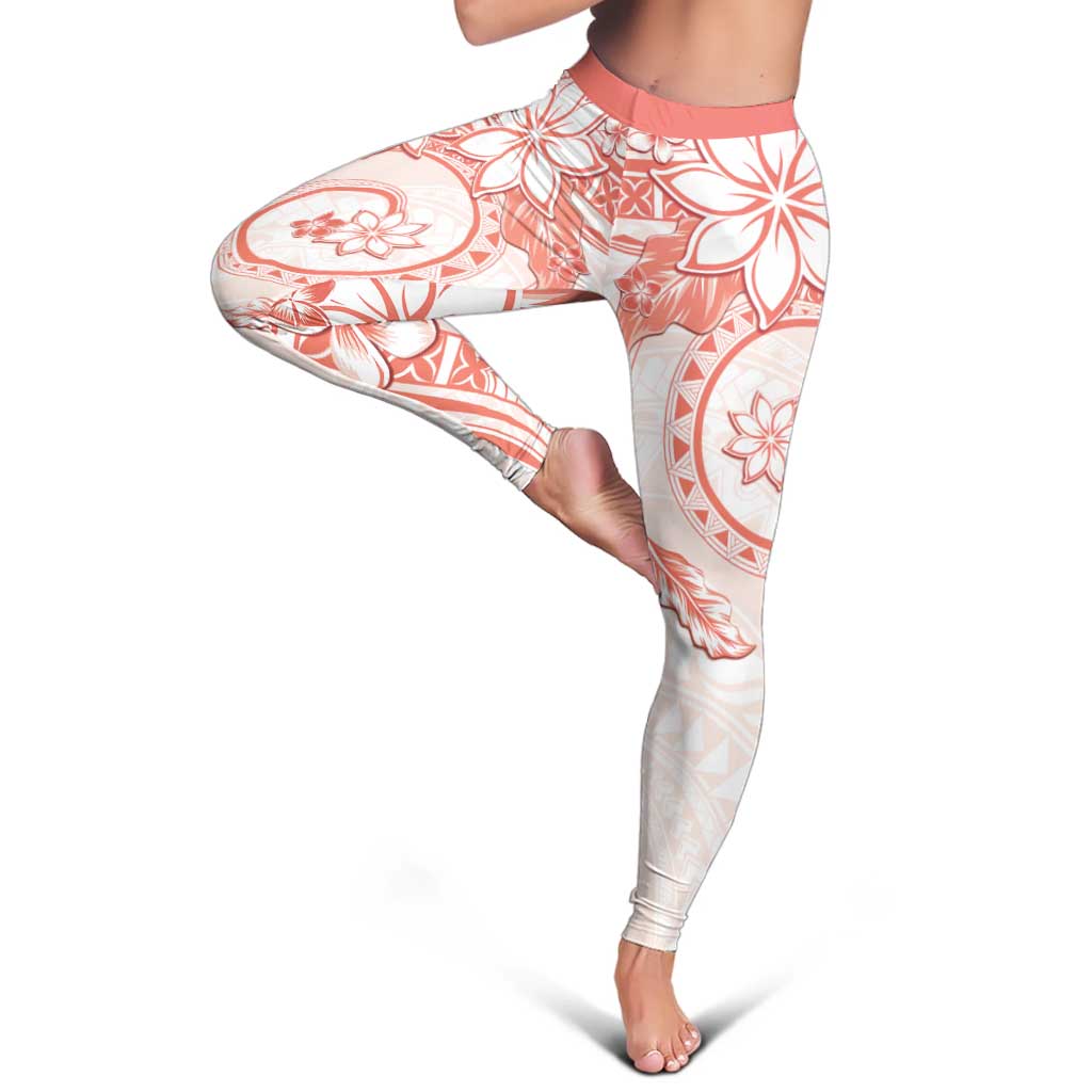 Polynesian Pattern With Plumeria Flowers Leggings Orange Peach LT05 - Polynesian Pride