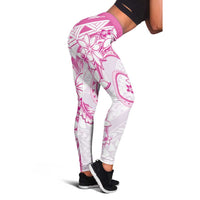 Polynesian Pattern With Plumeria Flowers Leggings Pink LT05 - Polynesian Pride