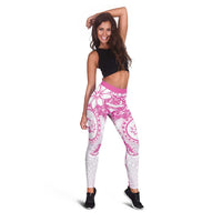 Polynesian Pattern With Plumeria Flowers Leggings Pink LT05 - Polynesian Pride