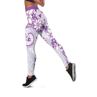 Polynesian Pattern With Plumeria Flowers Leggings Purple LT05 Purple - Polynesian Pride