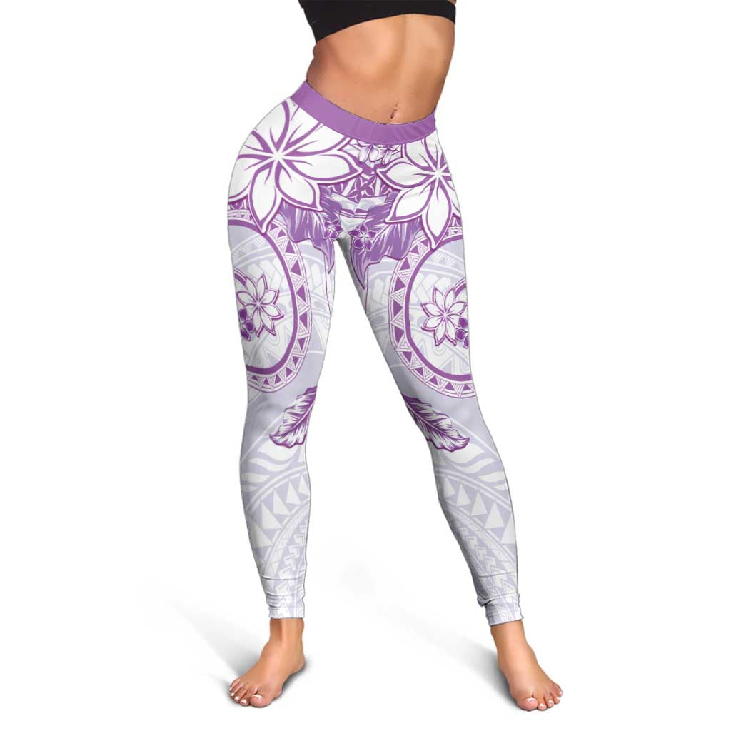 Polynesian Pattern With Plumeria Flowers Leggings Purple LT05 - Polynesian Pride