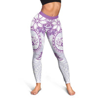 Polynesian Pattern With Plumeria Flowers Leggings Purple LT05 - Polynesian Pride