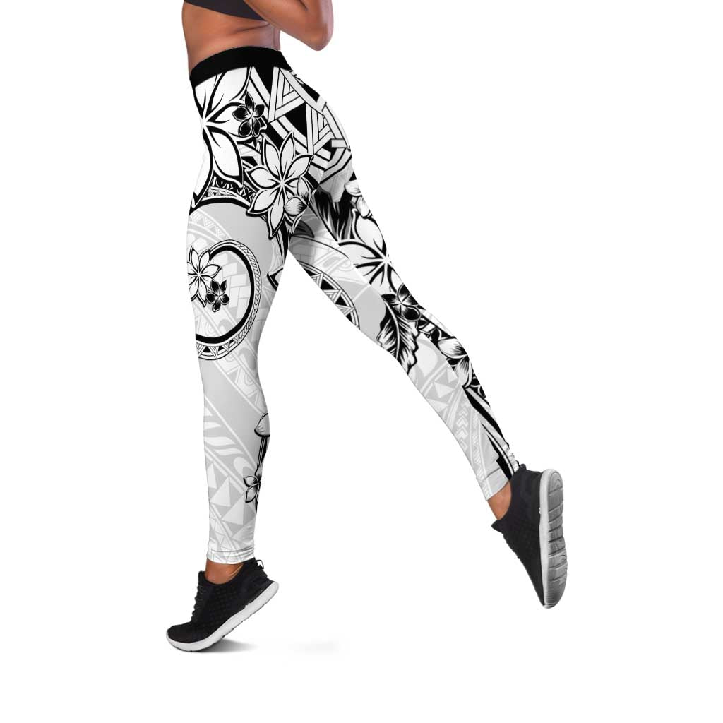 Polynesian Pattern With Plumeria Flowers Leggings White LT05 White - Polynesian Pride