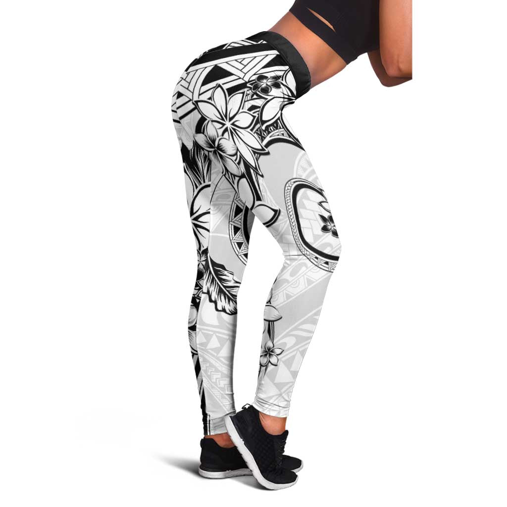 Polynesian Pattern With Plumeria Flowers Leggings White LT05 - Polynesian Pride