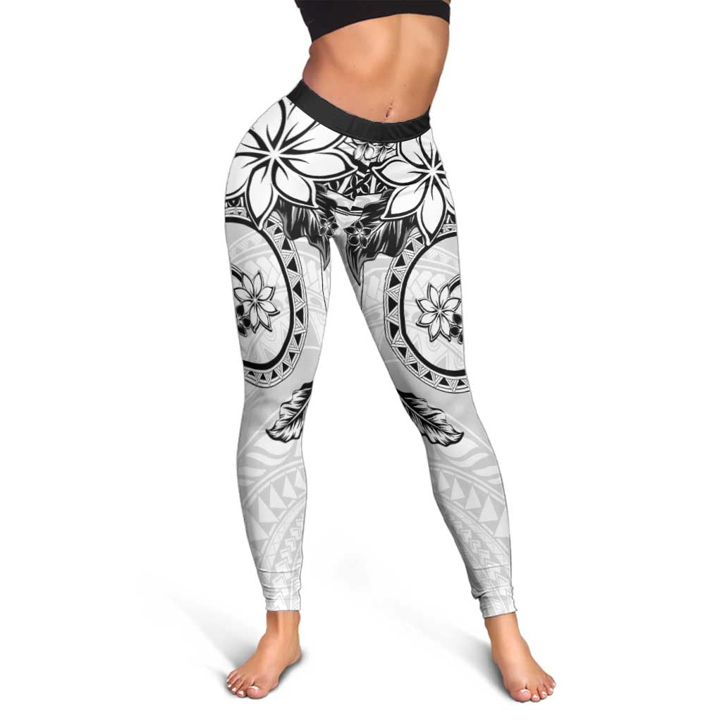 Polynesian Pattern With Plumeria Flowers Leggings White LT05 - Polynesian Pride