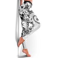 Polynesian Pattern With Plumeria Flowers Leggings White LT05 - Polynesian Pride