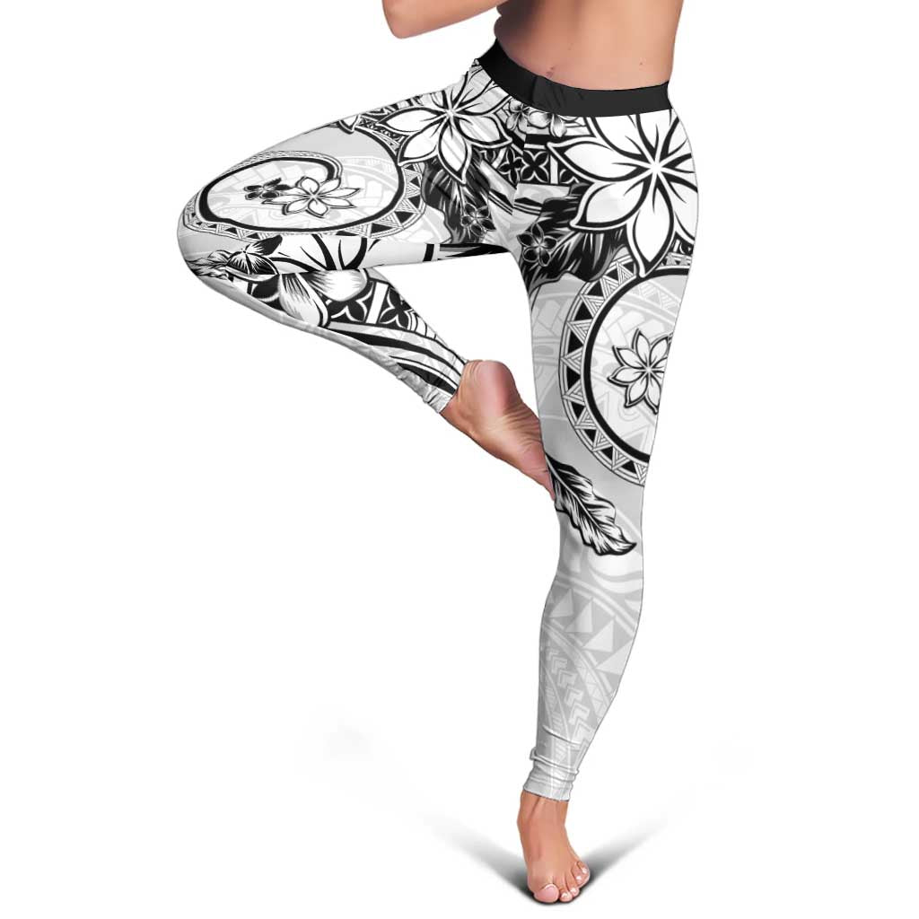 Polynesian Pattern With Plumeria Flowers Leggings White LT05 - Polynesian Pride