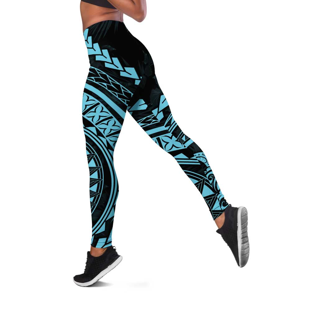 Polynesian Pride Leggings Turtle Hibiscus Luxury Style - Aquamarine LT7 Aquamarine - Polynesian Pride
