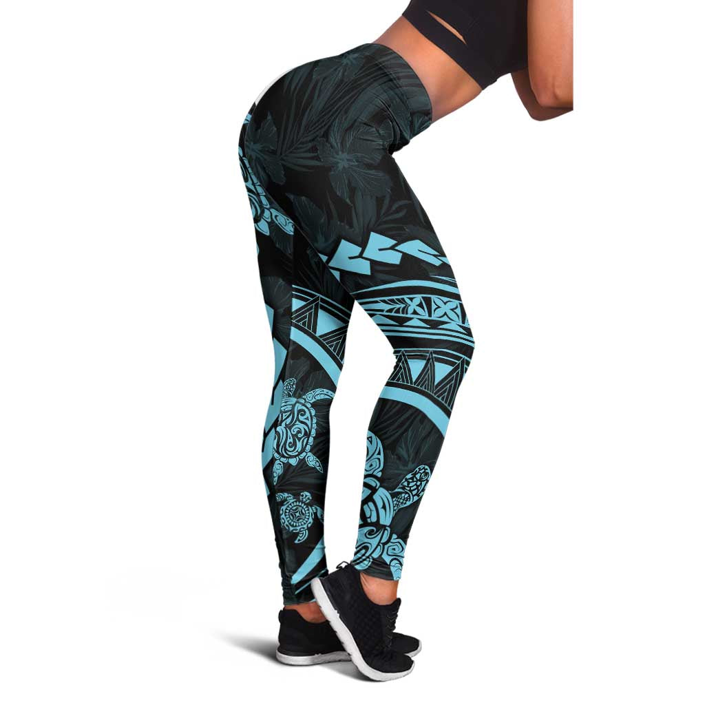 Polynesian Pride Leggings Turtle Hibiscus Luxury Style - Aquamarine LT7 - Polynesian Pride