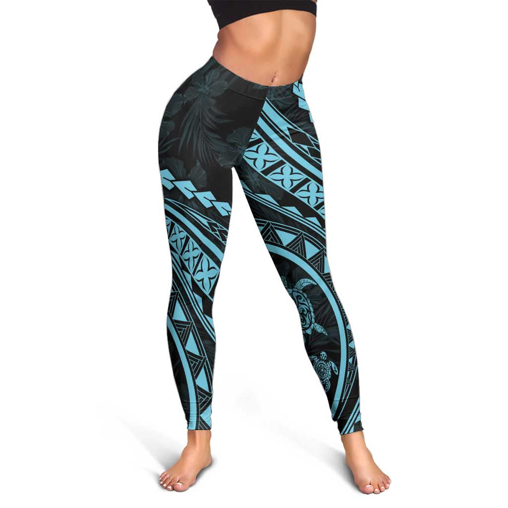 Polynesian Pride Leggings Turtle Hibiscus Luxury Style - Aquamarine LT7 - Polynesian Pride