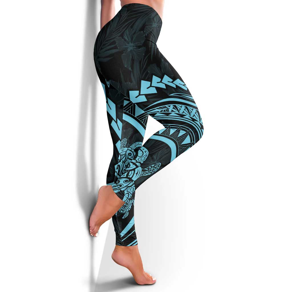 Polynesian Pride Leggings Turtle Hibiscus Luxury Style - Aquamarine LT7 - Polynesian Pride