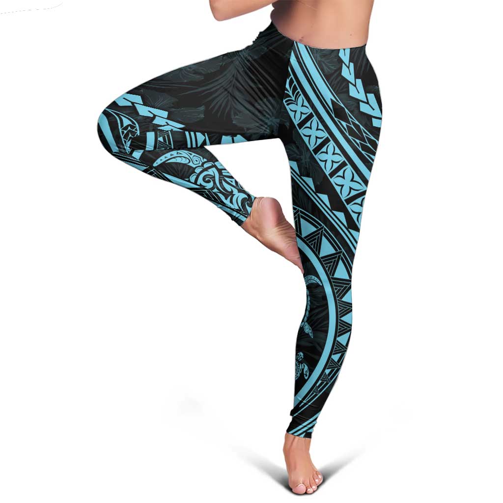 Polynesian Pride Leggings Turtle Hibiscus Luxury Style - Aquamarine LT7 - Polynesian Pride