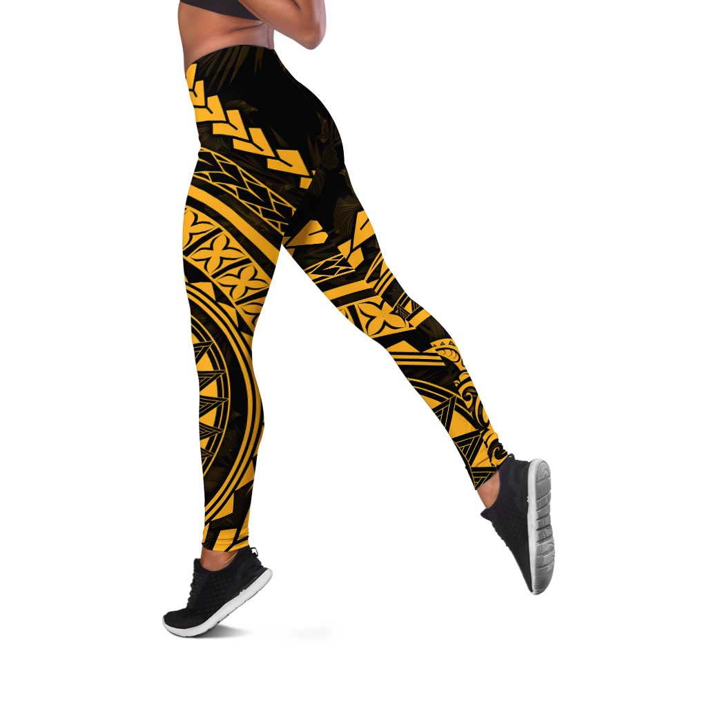 Polynesian Pride Leggings Turtle Hibiscus Luxury Style - Merigold LT7 Merigold - Polynesian Pride