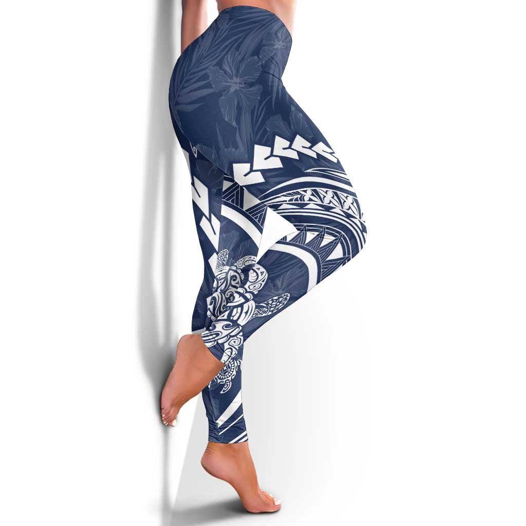 Polynesian Pride Leggings Turtle Hibiscus Luxury Style - Navy LT7 - Polynesian Pride