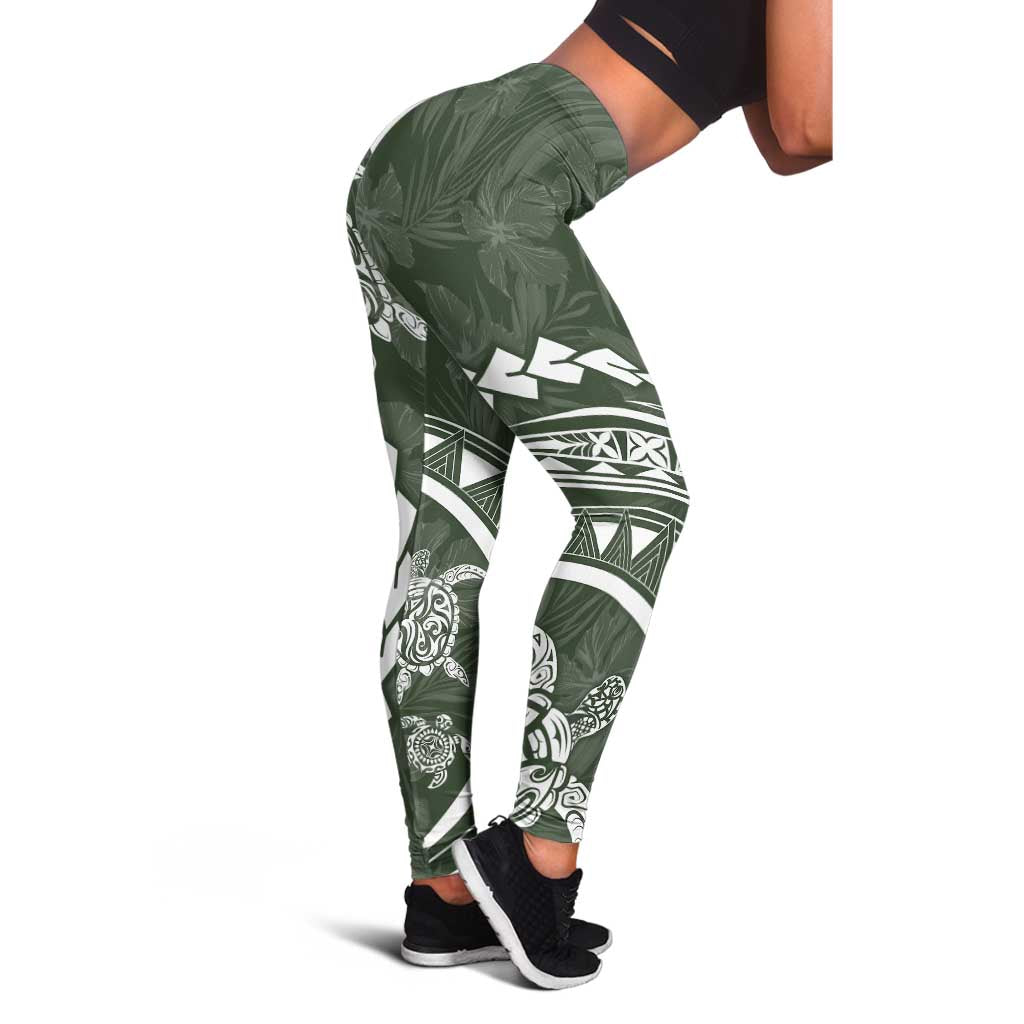 Polynesian Pride Leggings Turtle Hibiscus Luxury Style - Sage LT7 - Polynesian Pride