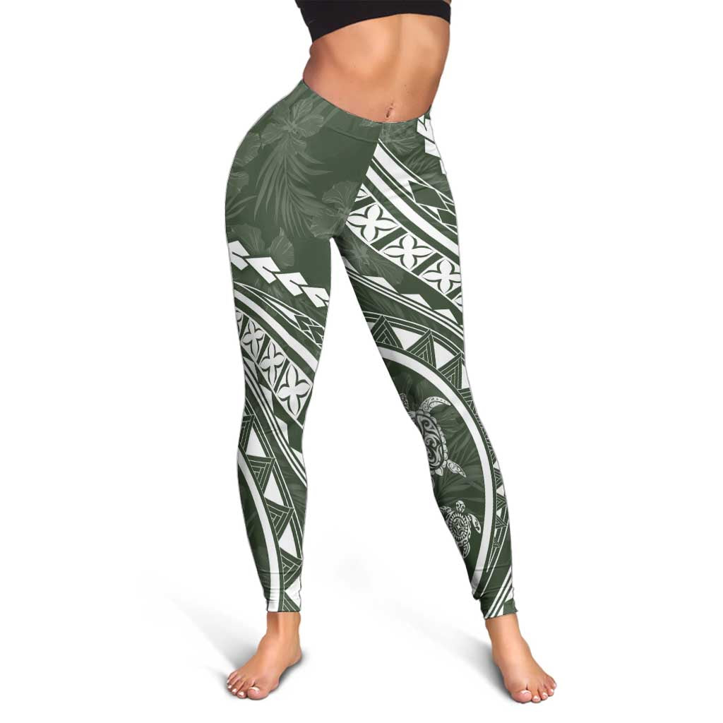 Polynesian Pride Leggings Turtle Hibiscus Luxury Style - Sage LT7 - Polynesian Pride